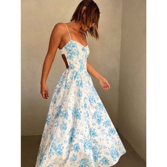 NIA Dresses & Skirts - NIA Destene Dress vintage inspired MIDI dress BLUE/WHITE Summer Dress size S NWT